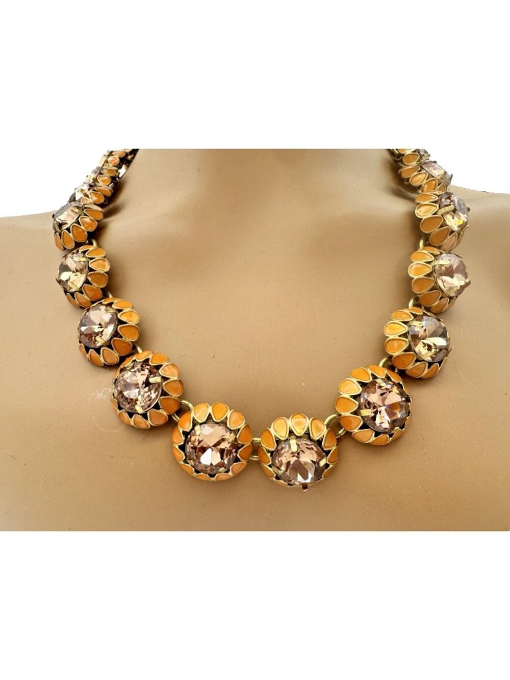 Vintage J. Crew Crystal Cupcake Statement Necklace Enamel w/Faceted Rhinestones